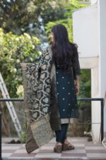 Festive Woven Gold Banarasi-Style Salwar Kameez Set in Deep Emerald Green - Image 2