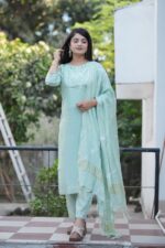 Festive Woven Gold Banarasi-Style Salwar Kameez Set in Green - Image 4