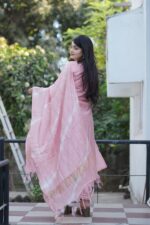 Festive Woven Gold Banarasi-Style Salwar Kameez Set in Deep Light Pink - Image 3
