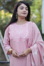 Festive Woven Gold Banarasi-Style Salwar Kameez Set in Deep Light Pink - Image 4