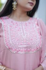 Festive Woven Gold Banarasi-Style Salwar Kameez Set in Deep Light Pink - Image 5
