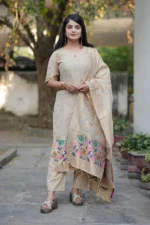 Women Ethnic Motifs Regular Pure Cotton Kurta with Trousers & With Dupatta