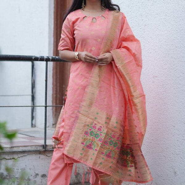 Festive Woven Gold Banarasi-Style Salwar Kameez Set in Orange